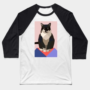 Black and White Geometric Cat Baseball T-Shirt